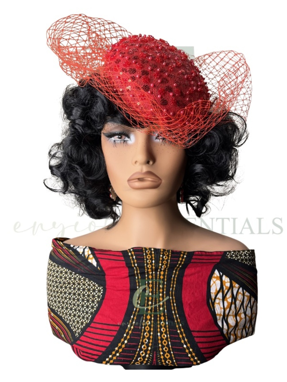 Ruby Royale Beaded Pillbox Fascinator with Veil